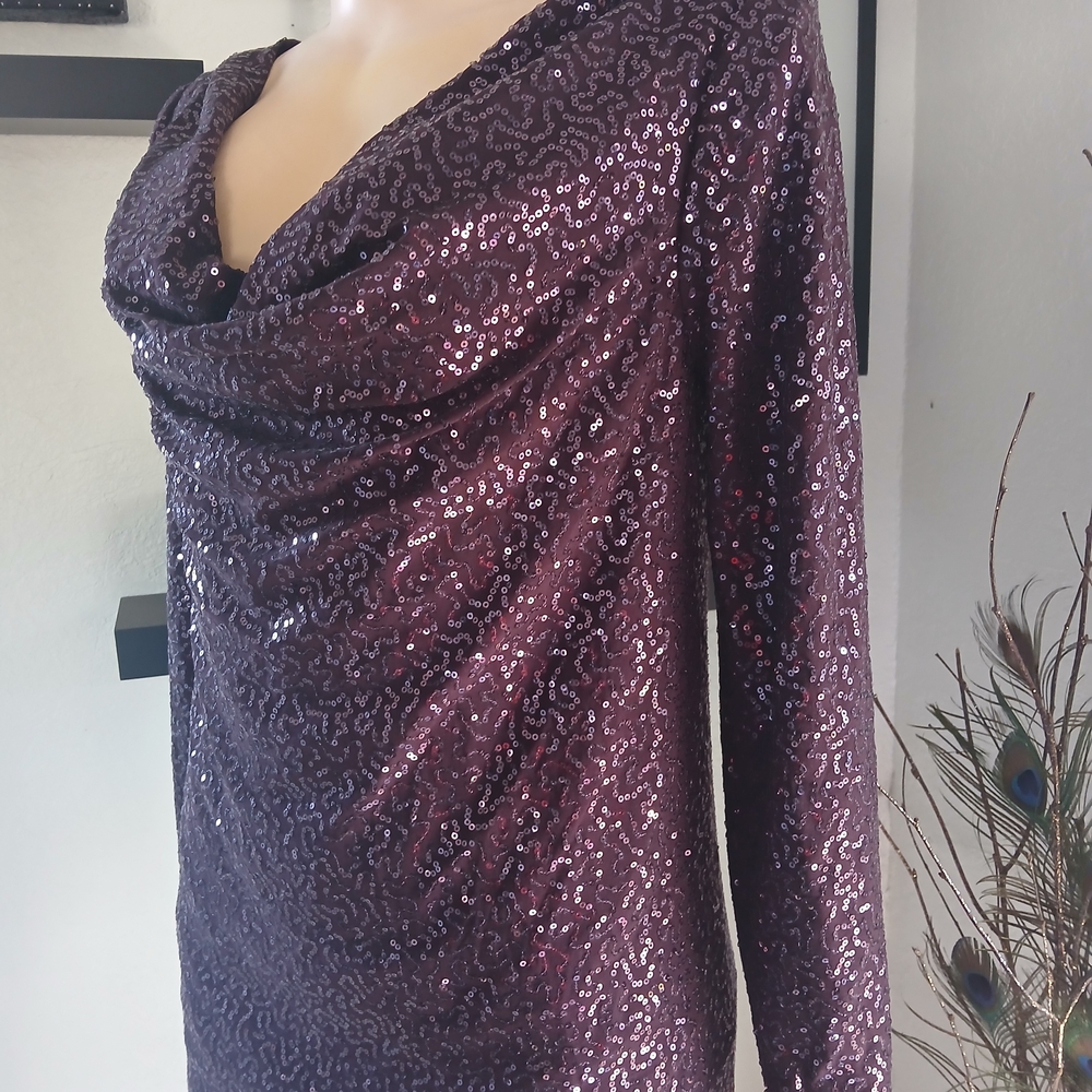 Tibi New York Purple Sequin Cocktail Dress | Long Sleeve Party Mini Dress - Picture 4 of 13